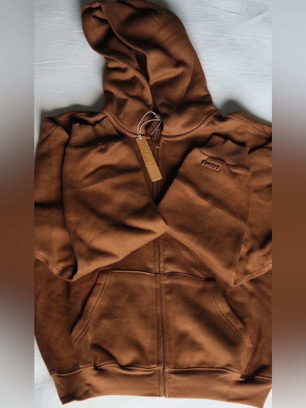 SKIMS Brown Full-Zip Utility Hoodie with Chest Logo